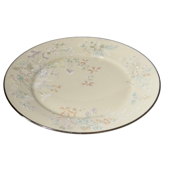 Lenox April China Dinner Plate 10.5" USA Floral Design Ivory Platinum Trim. Set - Picture 6 of 9